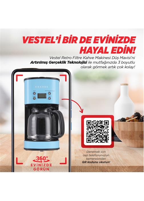 Vestel Retro Filtre Kahve Makinesi Düş Mavisi