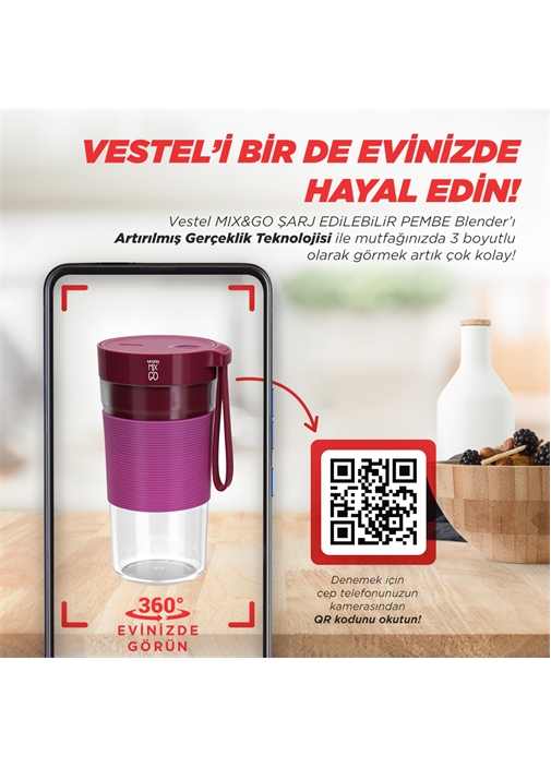 VESTEL MIX&GO SARJ EDİLEBİLİR PEMBE BLENDER         
