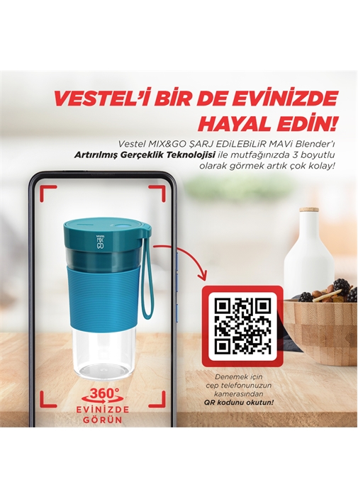 VESTEL MIX&GO SARJ EDİLEBİLİR MAVİ BLENDER         