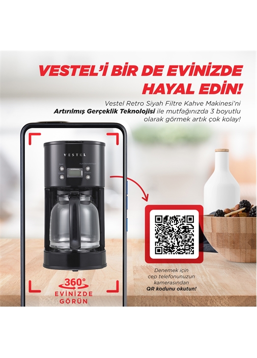 Vestel Retro Siyah Filtre Kahve Makinesi