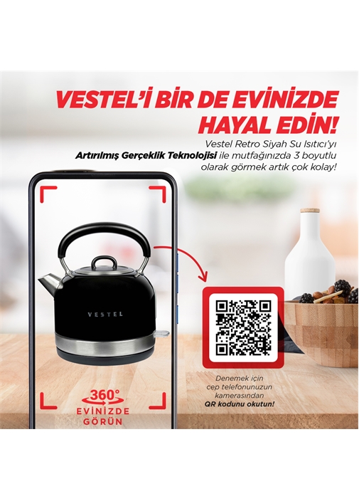Vestel RETRO SİYAH Su Isıtıcı