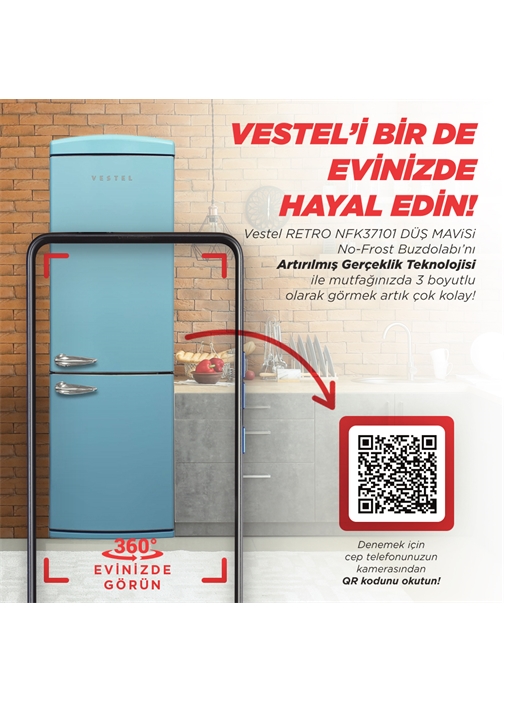 Vestel RETRO NFK37101 DÜŞ MAVİSİ No-Frost Buzdolabı 