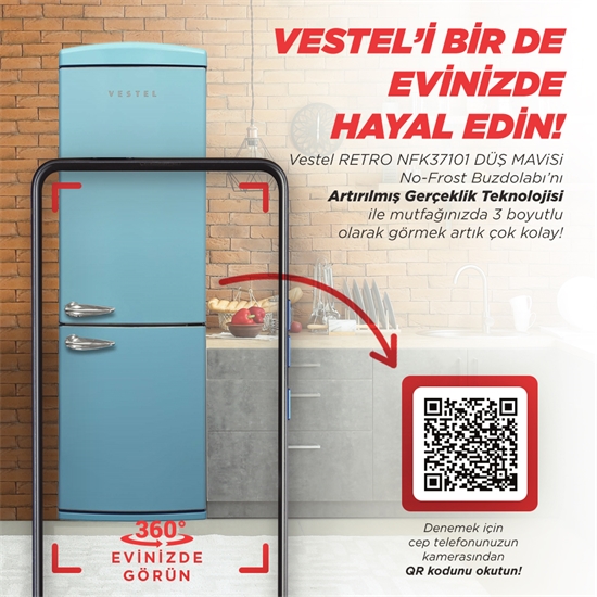 Vestel RETRO NFK37101 DÜŞ MAVİSİ No-Frost Buzdolabı 