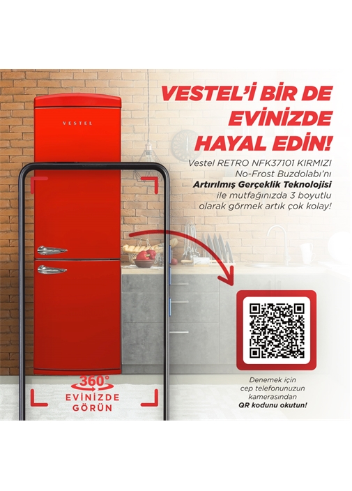 Vestel RETRO NFK37201 Kırmızı 330 Lt No-Frost Buzdolabı